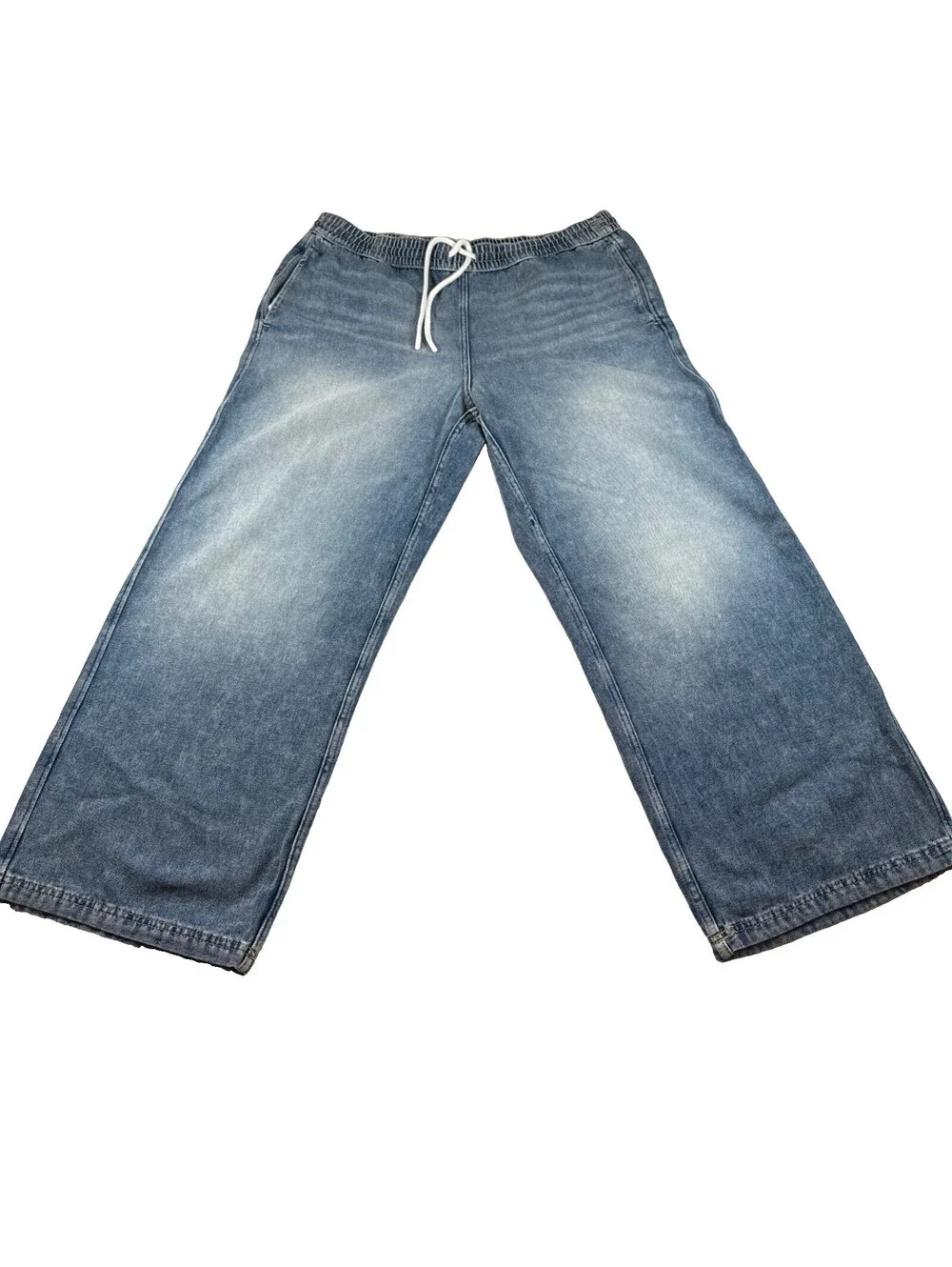 H&M Women's Wide-Leg Denim Jeans Size LDrawstring Waist Streetwear Pre Owned